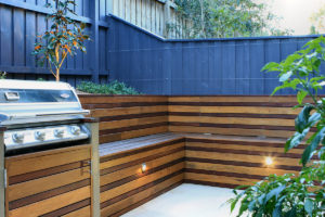 Built in bespoke timber bench seat and BBQ to make the most of the space