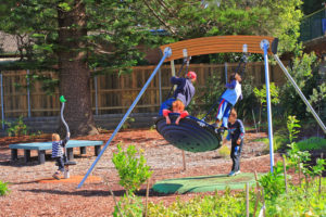 Children playing on swing