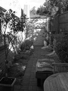 Before image of tired side courtyard