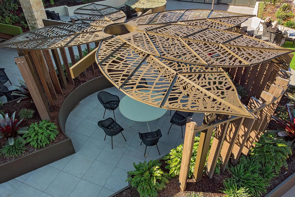 View of the leaf shaped pergola