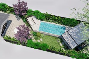 Bird's eye view of the entire rear garden